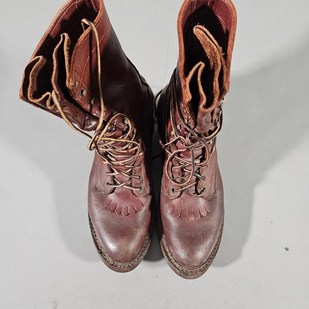 Nicks Handmade Boots Logger Men 11.5 D Brown Leather Vibram Kiltie Spokane